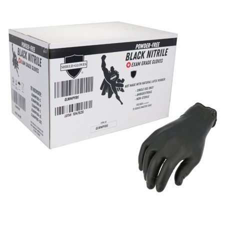 1000 Pair Nitrile Exam Powder Free Disposable Gloves, Fingure Textured, Beaded Cuff, Black, 6 Mil, Medium