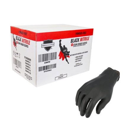 1000 Pair Nitrile Exam Powder Free Disposable Gloves, Fingure Textured, Beaded Cuff, Black, 6 Mil, Small