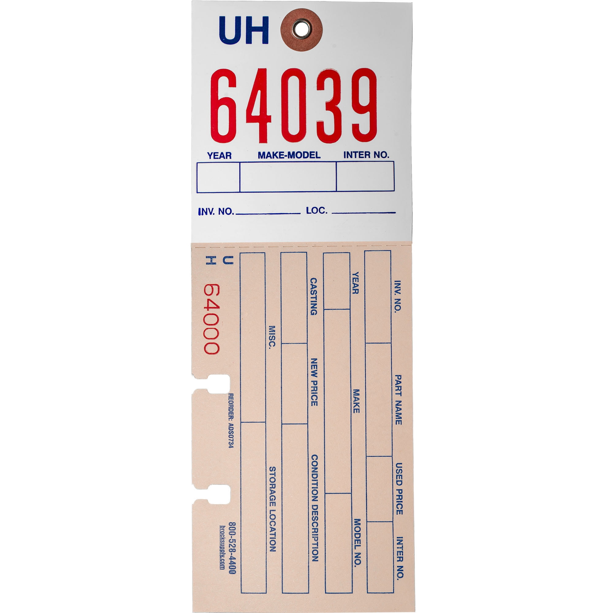 1000 Pc Box 2-Part Notched Inventory Tags 8 1/4