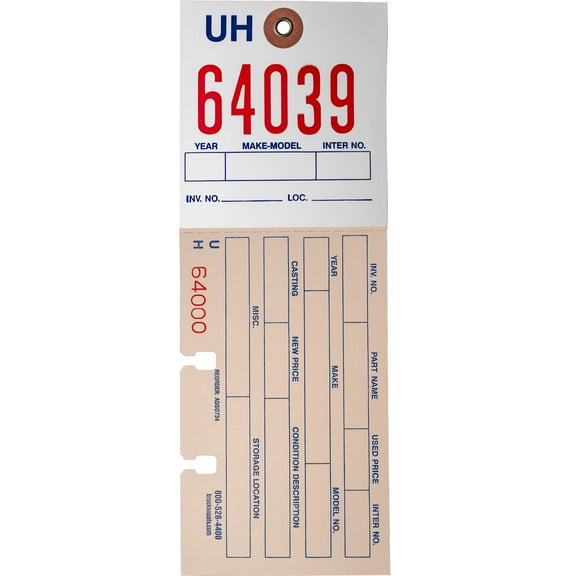 1000 Pc Box 2-Part Notched Inventory Tags 8 1/4" x 3" Reinforced Metal Eyelet w/ Wire, Laundry Pen & Brockmark Marker