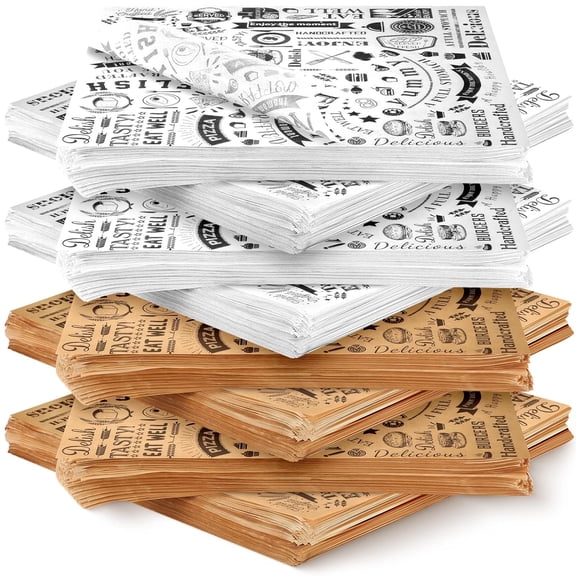 1000 Pcs 12 x 12 Inch Deli Wax Paper Sheets Grease Resistant Tray Basket Liners Newsprint Paper Water and Grease Proof Sandwich Wrapping Square Hot Dog Wrappers for Food Baking (Brown,White)