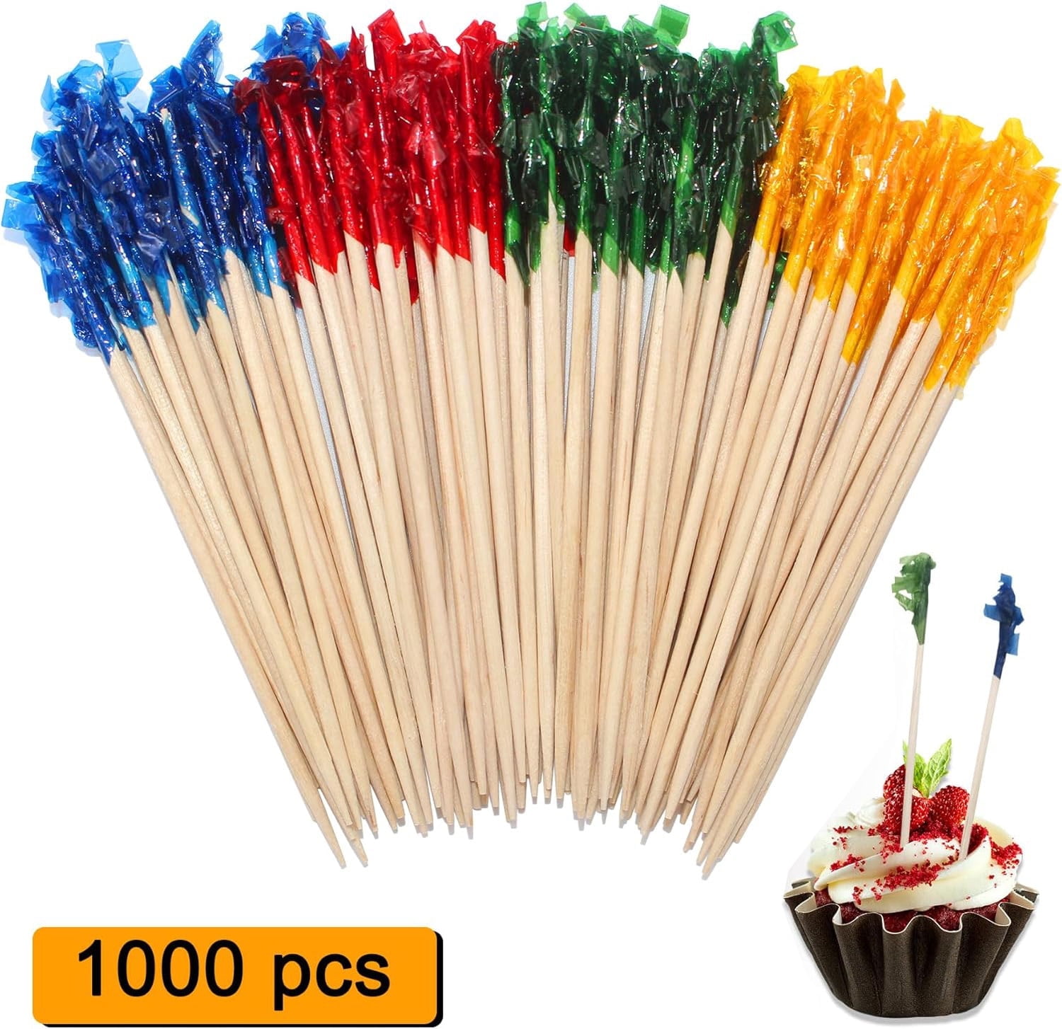 1000 Pcs 2.5 inch Frill Picks Toothpicks,Happpon Wooden Toothpicks with Assorted Colors,Decorative Sandwiches Picks for Appetizers, Cocktail Party, Barbeque, Drink, Club Sandwiches