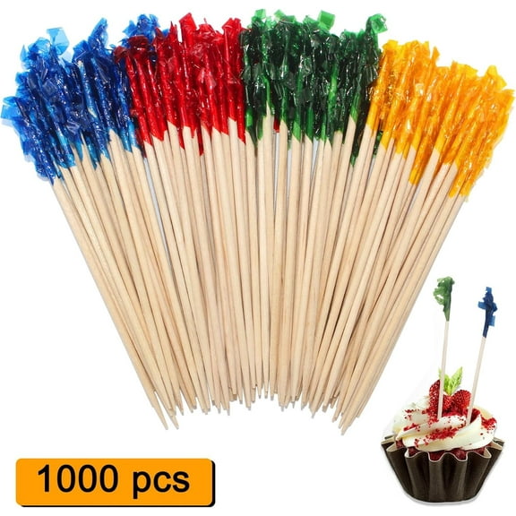1000 Pcs 2.5 inch Frill Picks Toothpicks,Happpon Wooden Toothpicks with Assorted Colors,Decorative Sandwiches Picks for Appetizers, Cocktail Party, Barbeque, Drink, Club Sandwiches