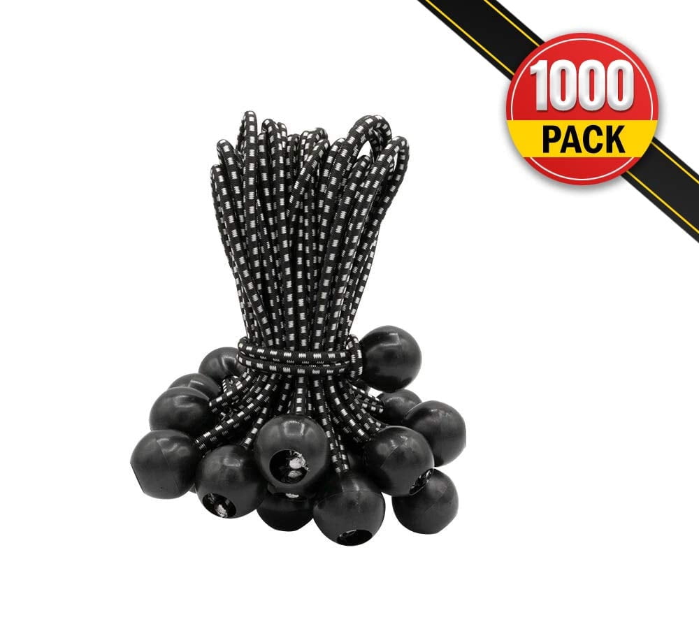 (1000 Pcs) 9 Inch Ball Bungee Cords for Tarp Tie Down - Heavy Duty Canopy Bungee Loop Cords w/ Balls for Camping, Shelter, Cargo, Tent Poles (5 MM Thick)