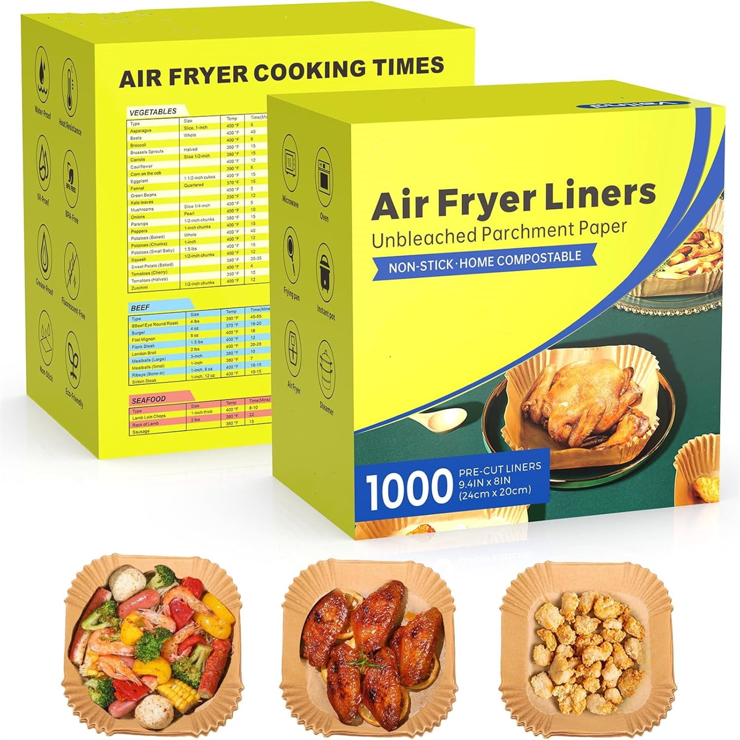 1000 Pcs Air Fryer Paper Liners, 8" Square Air Fryer Liners Disposable, Heavy-Duty Parchment Paper for 5-8 qt Airfryer Basket, Non-Stick & Grease-Proof Baking Liner for Oven Pan