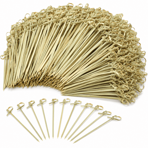 1000 Pcs Bamboo Cocktail Picks, 4.72 Inch Natural Bamboo Skewers for Serving Appetizers Fruit Snacks and Drink Garnishes, Looped Knot Cocktail Picks Ideal for Parties Bars Party