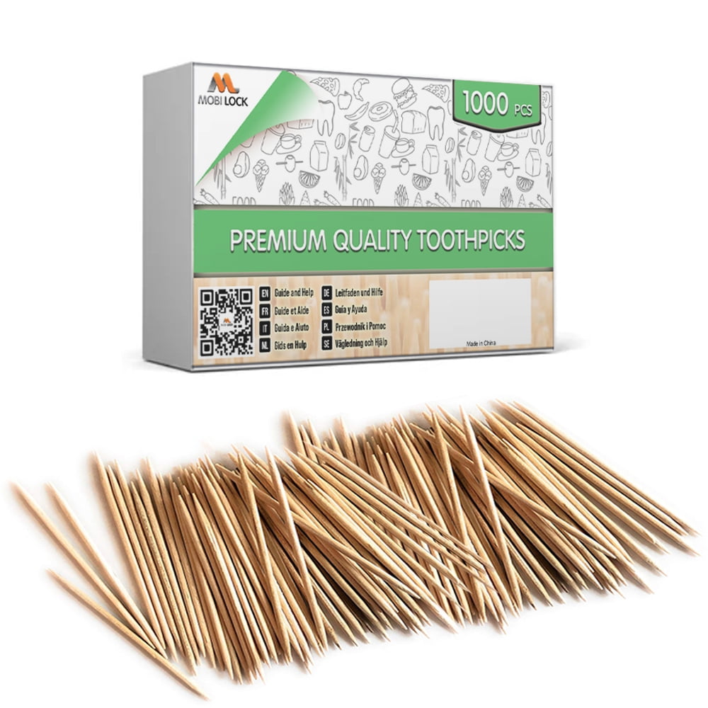 1000 Pcs Bamboo Toothpicks - Double Pointed Wooden Toothpicks - for Personal Hygiene, Appetizer Skewers, Cocktail Sticks, Toothpick or Arts & Crafts - by Mobi Lock