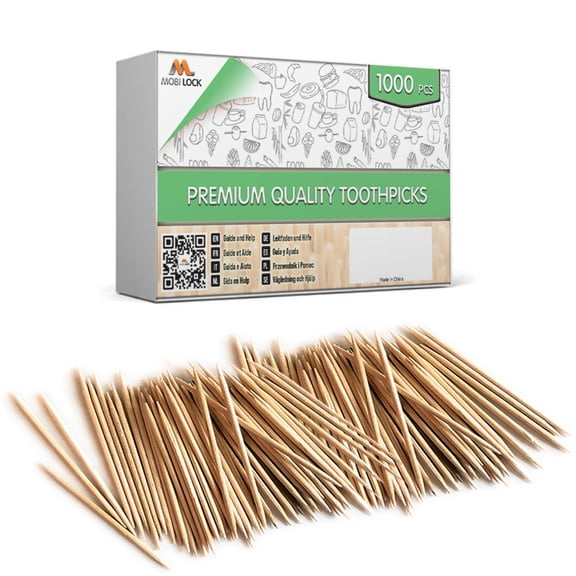 1000 Pcs Bamboo Toothpicks - Double Pointed Wooden Toothpicks - for Personal Hygiene, Appetizer Skewers, Cocktail Sticks, Toothpick or Arts & Crafts - by Mobi Lock