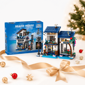 1000+Pcs Beach Villa 3-In-1 Street View Building Blocks Set, Seaside Cabin Model Assembly Bricks, Kids Architecture Kit, Architectural Model Construction Toys for Christmas and Birthday Gifts