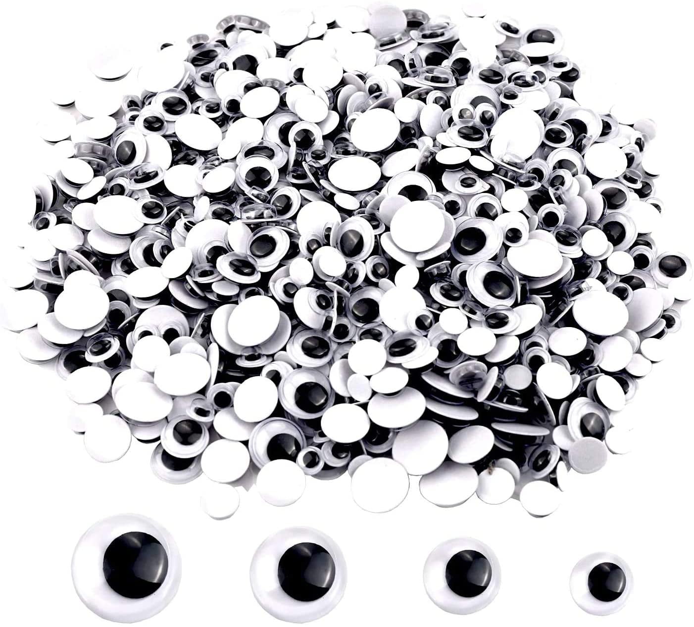 1000 Pcs Black Wiggle Googly Eyes with SelfAdhesive, 4 size eye Mixed Packaging