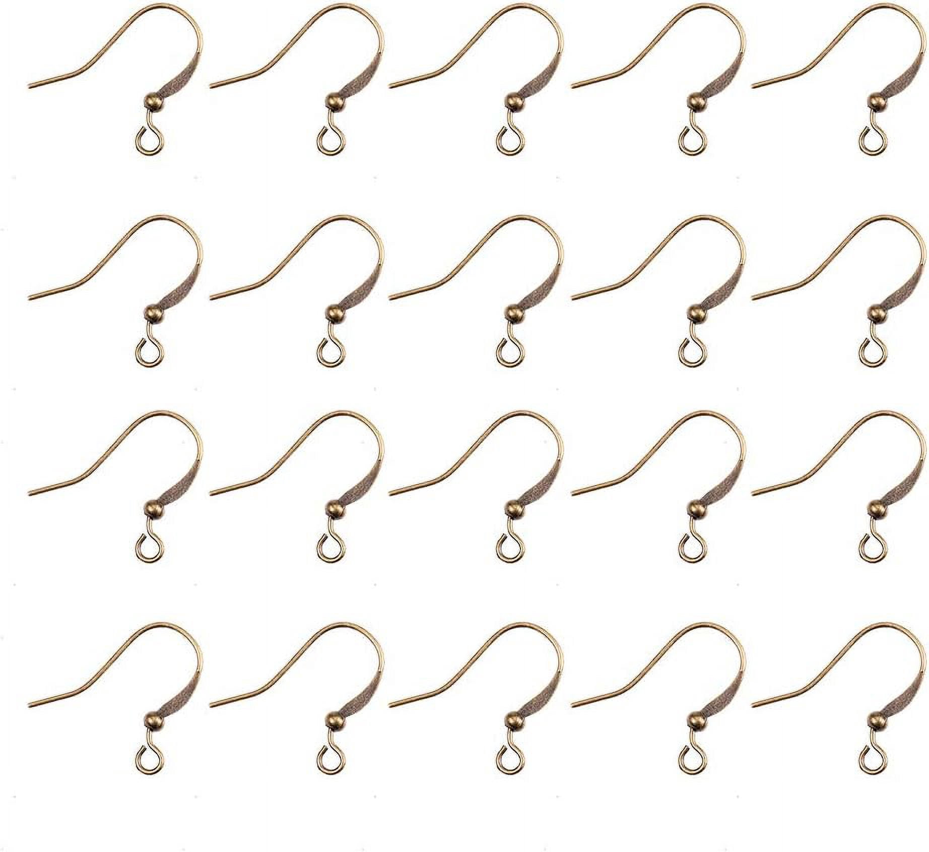 1000 Pcs Brass Earring Hooks Nickel Free with Beads Bronze 15mm Hole: 2mm; Pin: 0.7mm Metal Antique Bronze