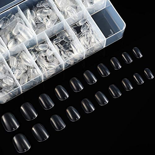 1000 Pcs Children False Nail Tips Acrylic Nail Short Full Cover Fake Nails 10 Sizes with Clear Plastic Cases Artificial Fingernail Decoration for Kids Girls