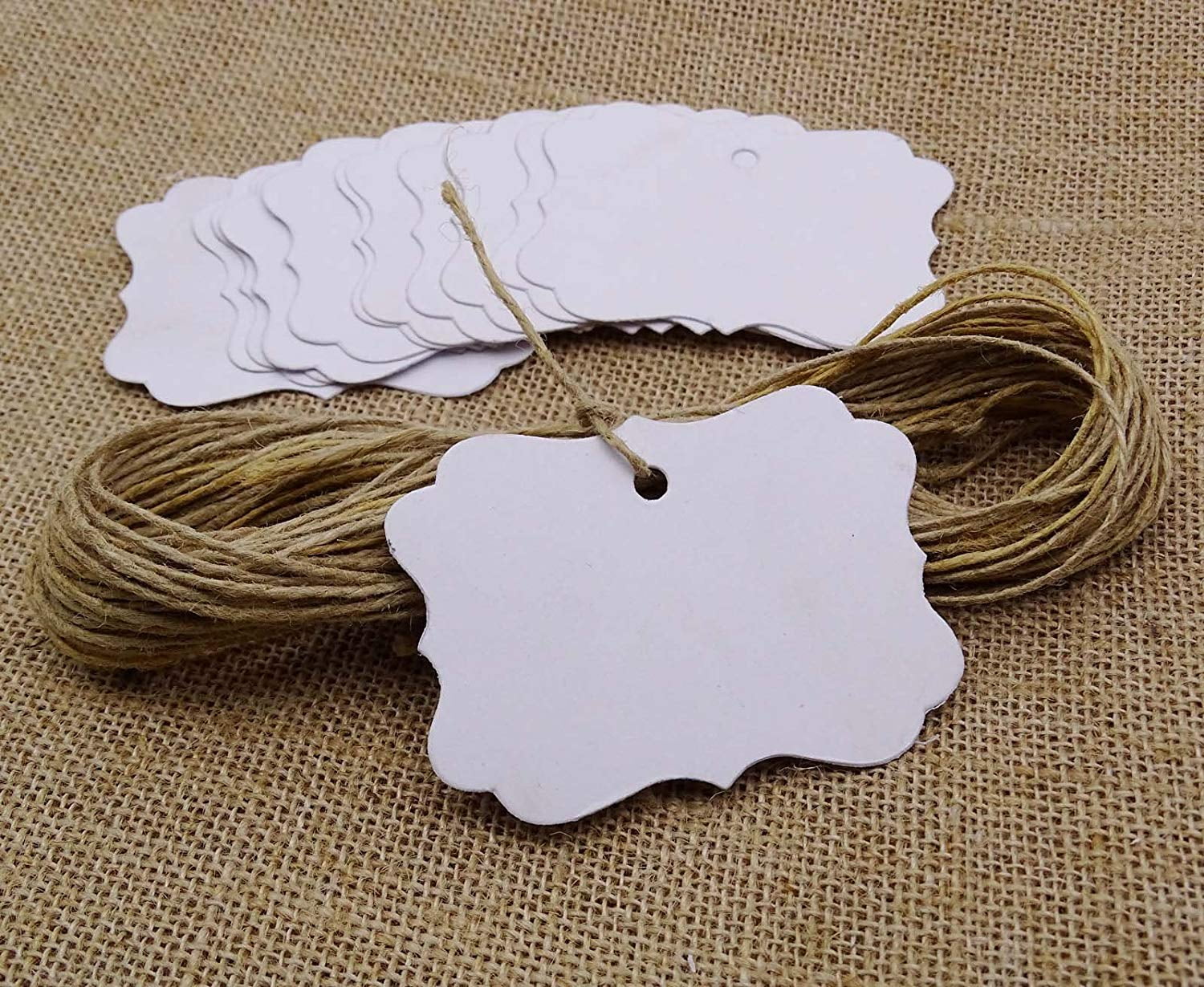 1000 Pcs Gift Tags/ Hang Tags with Free Strings, Scalloped Tag Style Color Rectangular With Heart Punched