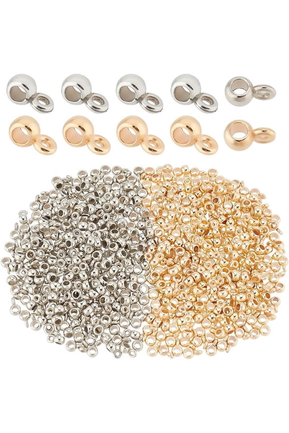 1000 Pcs Link Bail Beads Platinum and Golden Rondelle Bail Tube Beads Plastic Bail Beads with Loop Spacer Beads Connector for Connecting Pendant Charms Bracelet Jewelry 2mm colorful DIY