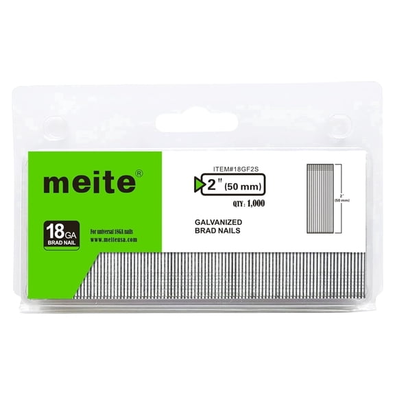 MEITE 18 Gauge Brad Nails, 2 Inch 18GA Brad Nails 1,000 Pcs, Galvanized Small Finishing Nail Gun Nails for Pneumatic, Electric Brad Nailer Gun