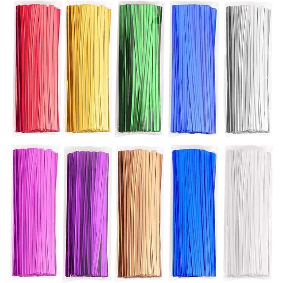 1000 Pcs Metallic Twist Ties 10 Colors Twist Tie 4" Bread Ties Twist Ties for Bags Foil Twist Ties Bag Ties Colorful Twist Ties for Party Gift Wrapping Bags Cellophane Treat Bags Bread Candy Bags