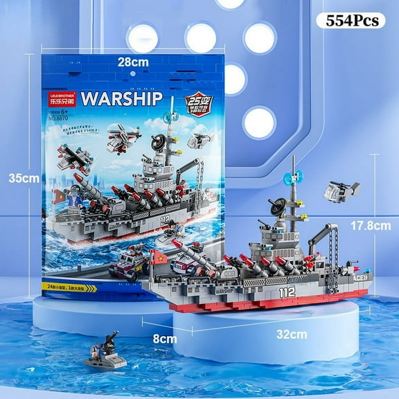 1000+Pcs Navy War Chariot Ship Army Boat Plane Model Warships Building Blocks City Children Toys for Boy