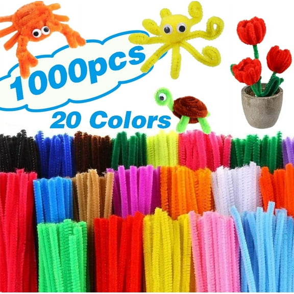 1000 Pcs Pipe Cleaners Assorted 20 Colors 12 inch Chenille Stems Bulk for Kids Art DIY and Crafts Projects and Decorations Limpia Pipas para Manualidades Random Color