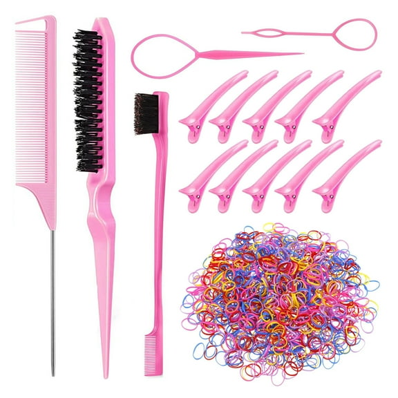 1000 Pcs Rubber Bands for Hair & Topsy Tail Hair Styling Tools - Colorful Tiny Hair Elastics & Hair Brush Comb Set For Kids Girls Women Thin Hair