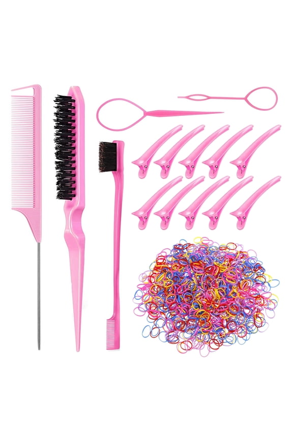 1000 Pcs Rubber Bands for Hair & Topsy Tail Hair Styling Tools - Colorful Tiny Hair Elastics & Hair Brush Comb Set For Kids Girls Women Thin Hair