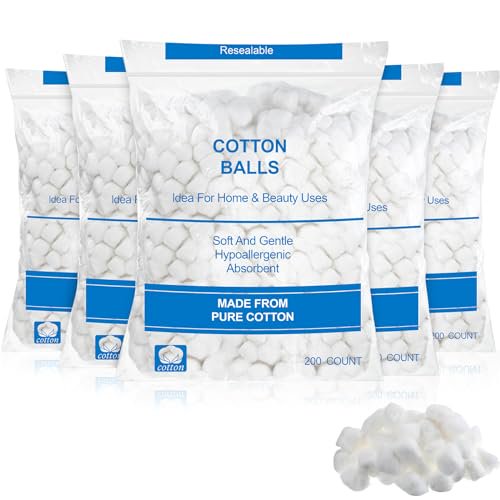 1000 Pcs Soft Cotton Ball Bulk Organic Medium Cotton Ball for Absorbent Multipurpose Pure Nail Polish Remover Makeup Removal First Aid Face Crafting Cleaning Skin Applying Lotion