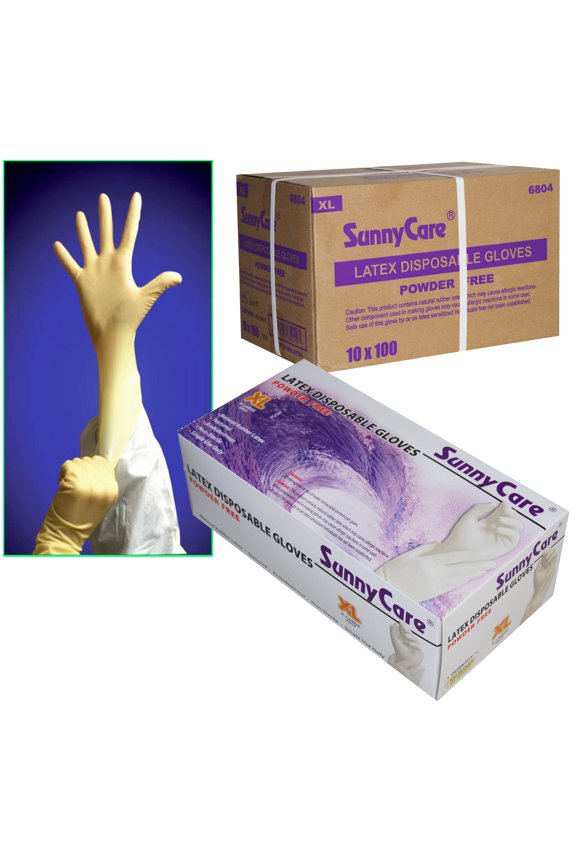 1000 Pcs SunnyCare #6804 Latex Disposable Gloves Powder Free (Vinyl Nitrile Free) Size: X-Large
