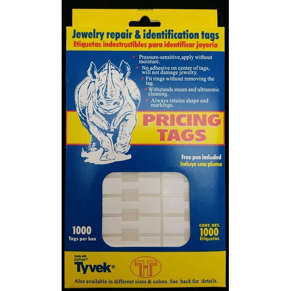 1000 Pcs White Price Tags Stickers 12mm Barbell Jewelry Display Rectangle Shape