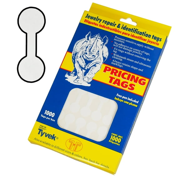 1000 Pcs of Tyvek Jeweller Repair, Price and Identification Tags 1.38" x .5" Short Dumbbell, White