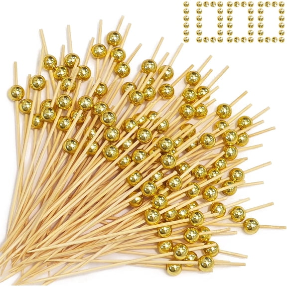 1000 Pics Cocktail Picks Fancy Toothpicks for Apptizrs 4.7 Inch Dcorativ Apptizr Skwrs Sticks Drinks, Fruit, Charcutri, Wdding Food Party (Gold)