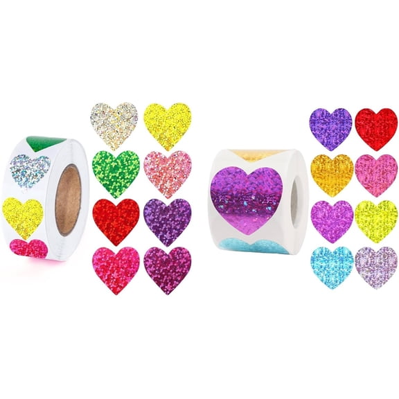 1000 Piece 1 Inch 1.5 Inch Colorful Heart Stickers Shape Self Adhesive Envelope Seal Label Roll