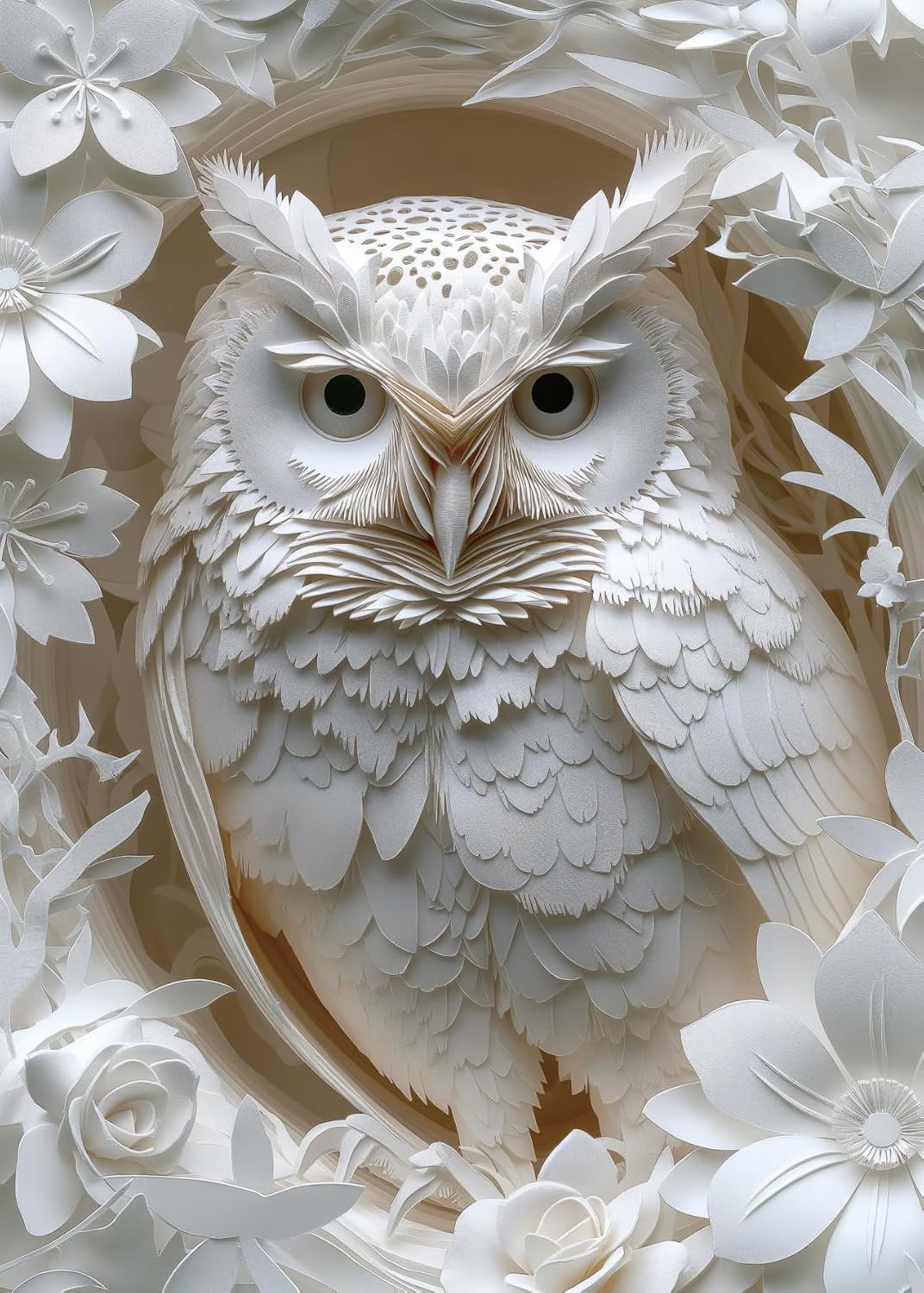 1000-Piece 3D Owl Paper Cut Art Jigsaw Puzzle for Adults - White Jungle Bird Design | Hard Challenging Family Decoration Puzzle!