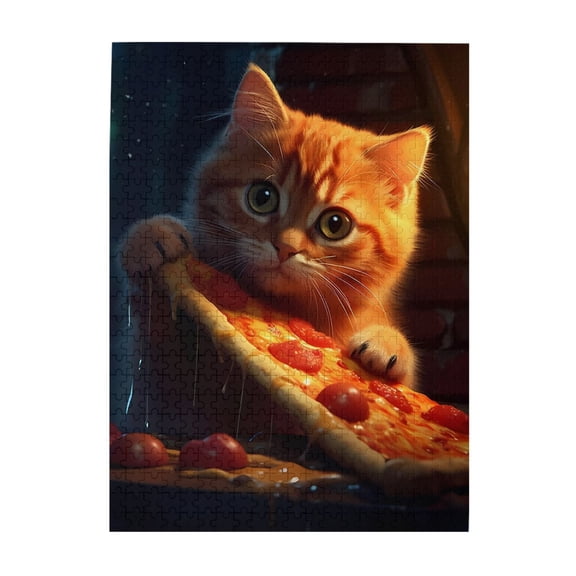 1000 Piece Adorable Ginger Cat Pizza Jigsaw Puzzle For Adults – Challenging, Relaxing Wooden Brain Game, Stress Relief Fun, Great Gift Idea For Cat & Food Lovers, Home Decor
