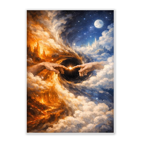 1000-Piece Adult Wood Jigsaw Puzzle, Creation of Hands Between Heaven and Hell Art, High-Difficulty, Intellectual Challenge, Home Wall Decoration, Eco-Friendly, 29.5x19.7in