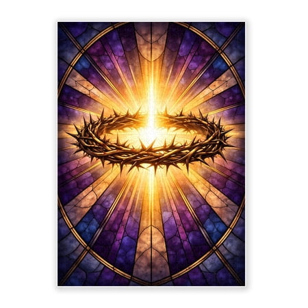 1000-Piece Adult Wood Jigsaw Puzzle, Crown of Thorns Stained Glass Religious Art, High-Difficulty, Stress-Relieving, Family Activity, Wall Decor, Eco-Friendly, 29.5x19.7in