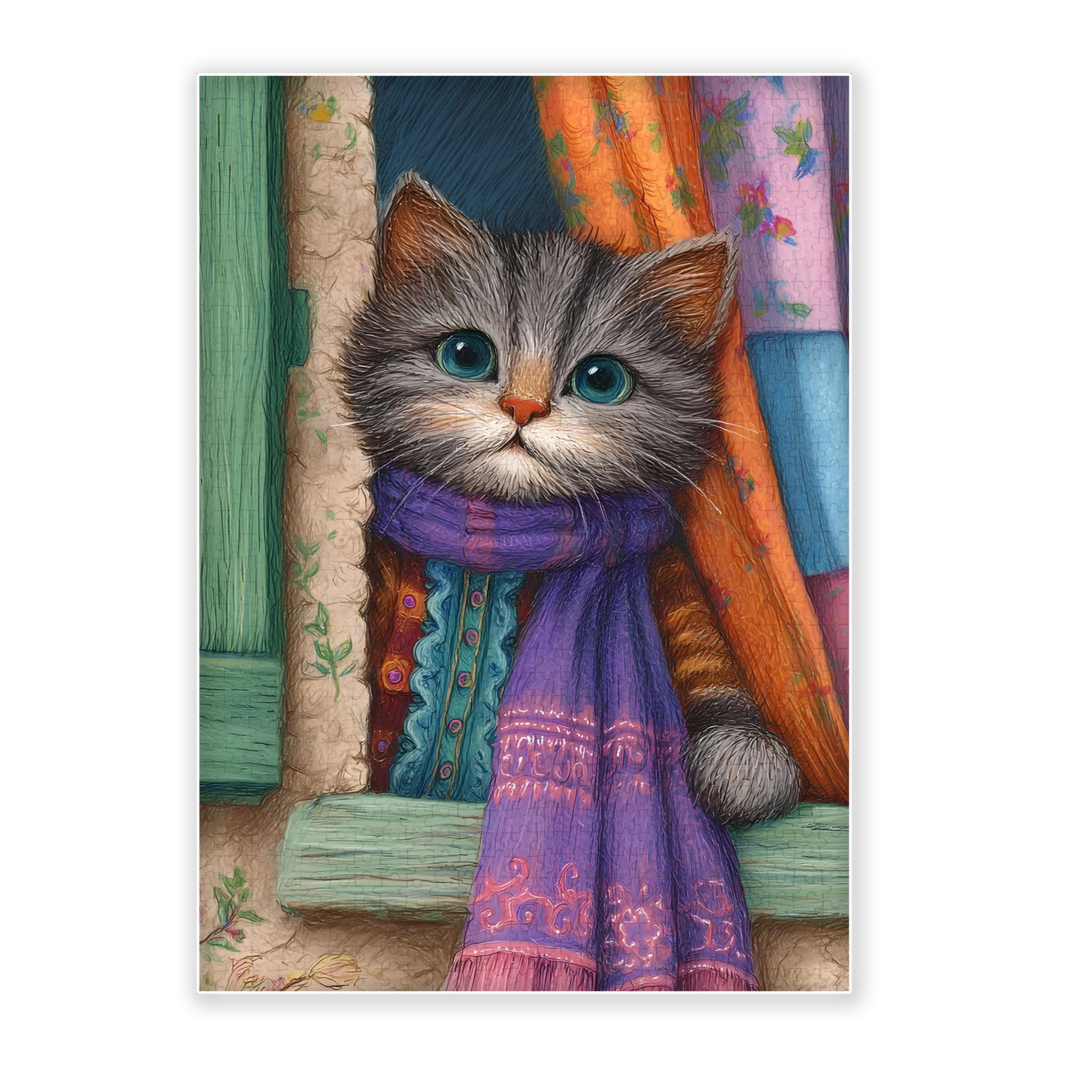 Picture Idea: 1000 Piece Adult Wood Jigsaw Puzzle Cute Tabby Cat With