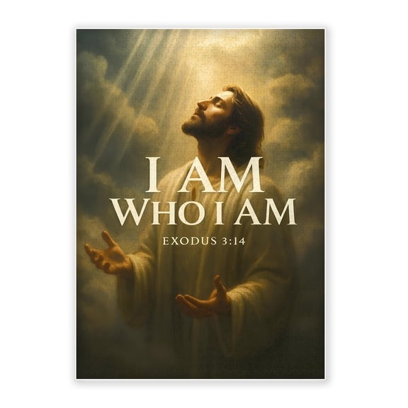 1000-Piece Adult Wood Jigsaw Puzzle, Jesus "I Am Who I Am" Exodus 3:14 Christian Religious Art, Intellectual Challenge, High-Difficulty, Stress-Relieving Activity, Home Wall Decor 29.5x19.7in