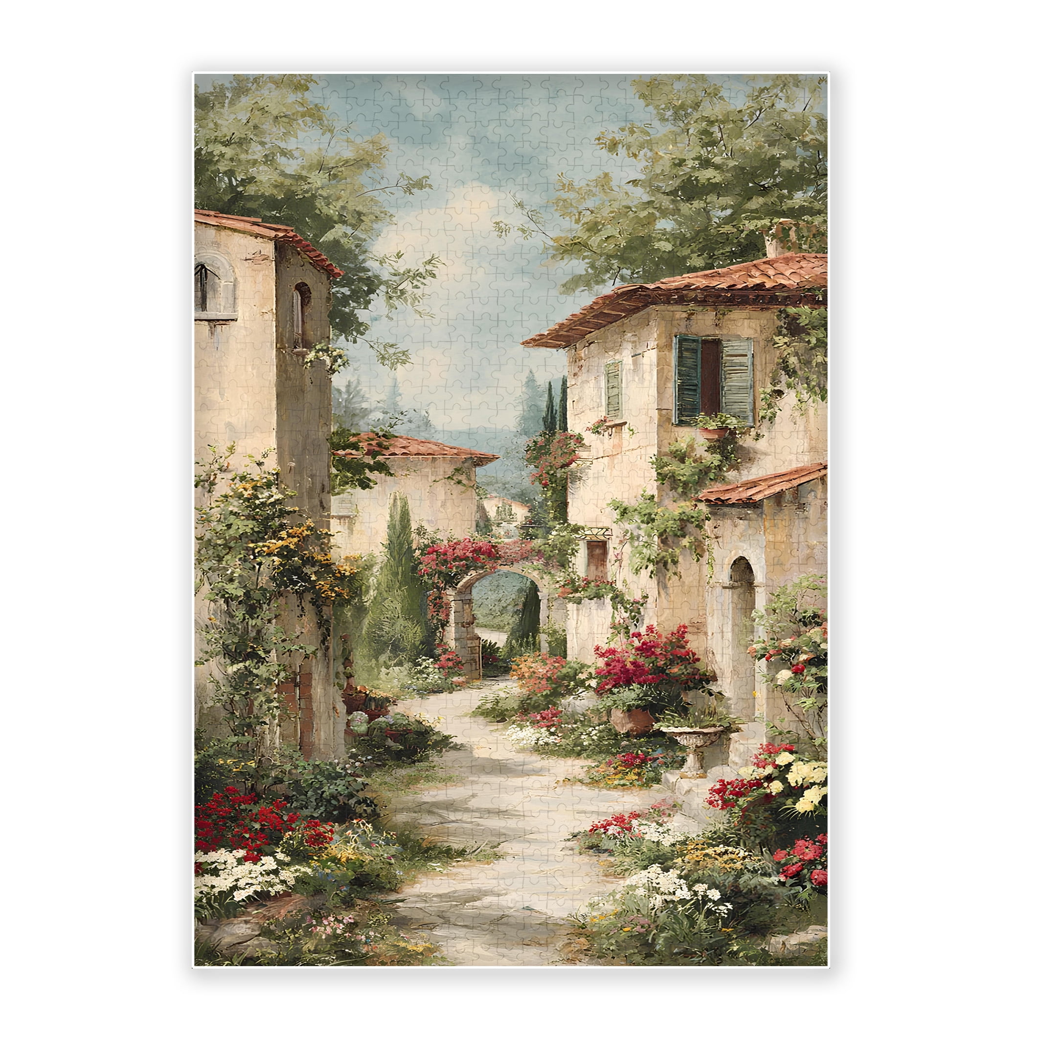 1000-Piece Adult Wood Jigsaw Puzzle, Mediterranean Village Garden Path ...