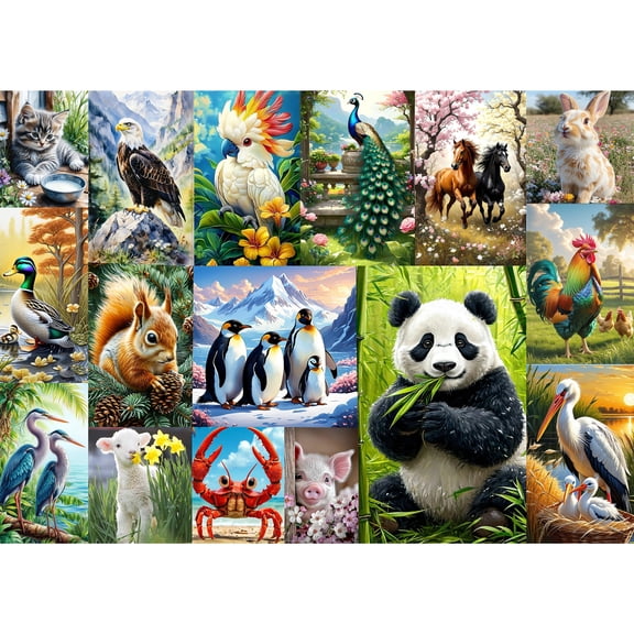 1000 Piece Animal Collage Jigsaw Puzzle for Adults - Vibrant Wildlife and Nature Scene with Multiple Animals, 27.5x19.7 Inch Large Puzzle for Home Decor