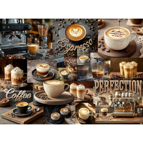 1000 Piece Collage Jigsaw Puzzle for Adults Coffee Latte Espresso Collage Challenging Puzzle Perfect for Game Nights for Adults.