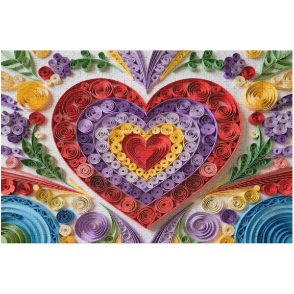1000 Piece Colorful Heart Jigsaw Puzzle for Adults - Beautiful Cut Paper Heart Arrangement, 30x20, Multicolor, Perfect for Game Nights & Wall Art Display