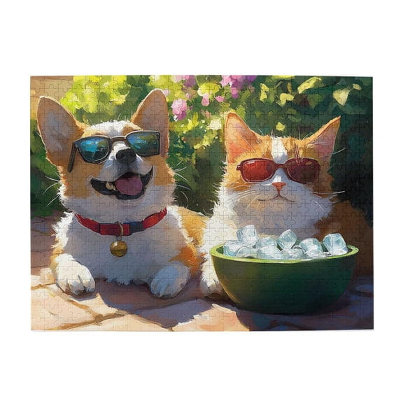 1000 Piece Cool Corgi & Cat Jigsaw Puzzle For Adults – Challenging, Relaxing Wooden Brain Game, Vibrant Pet Artwork For Stress Relief & Home Decor, Unique Gift