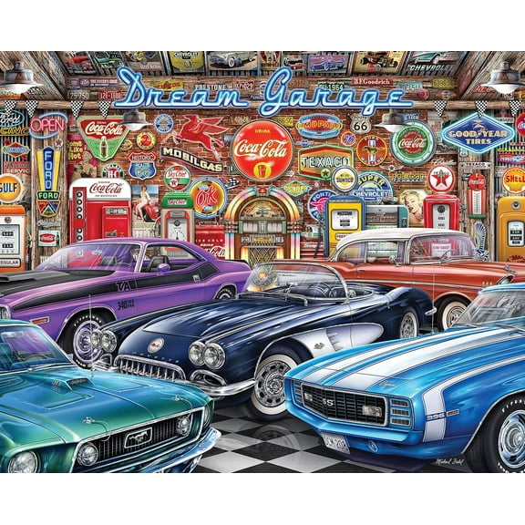 1000-Piece Dream Garage Jigsaw Puzzle - Classic Muscle Cars Collection | Perfect for Car Enthusiasts!