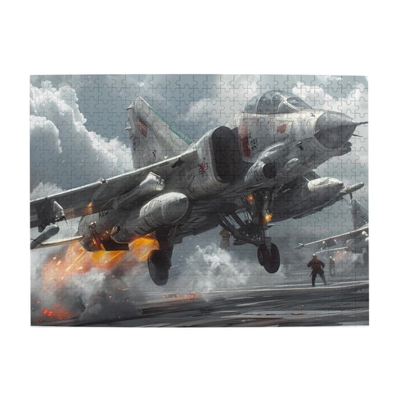 1000 Piece Dynamic Fighter Jet Jigsaw Puzzle For Adults – Epic Aircraft Carrier Takeoff Artwork, Challenging & Relaxing Wooden Puzzle, Great Gift