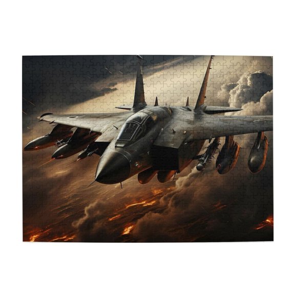 1000 Piece Fighter Jet Wooden Jigsaw Puzzle For Adults – Dynamic Military Aircraft Art, Challenging & Relaxing Brain Exercise, Epic Fiery Sky Theme, Unique Home Decor Gift