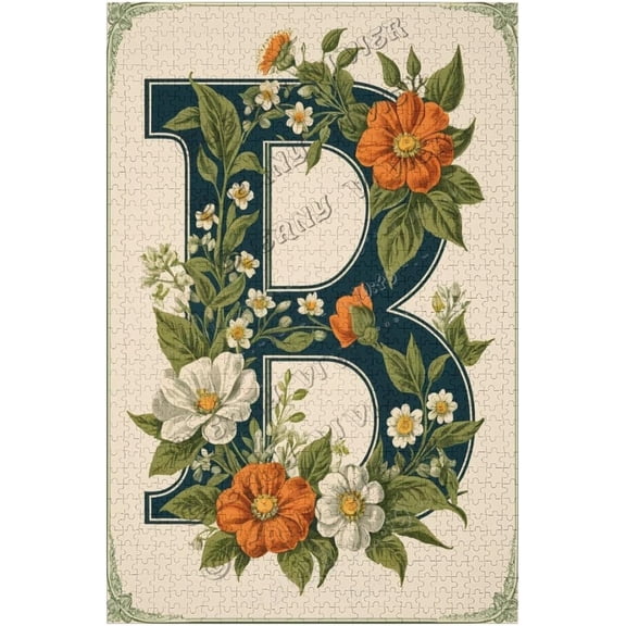 1000 Piece Flower Alphabet Puzzle  Letter B Wooden Jigsaw  Relaxing Adult Decor | Flower Enthusiast Gift