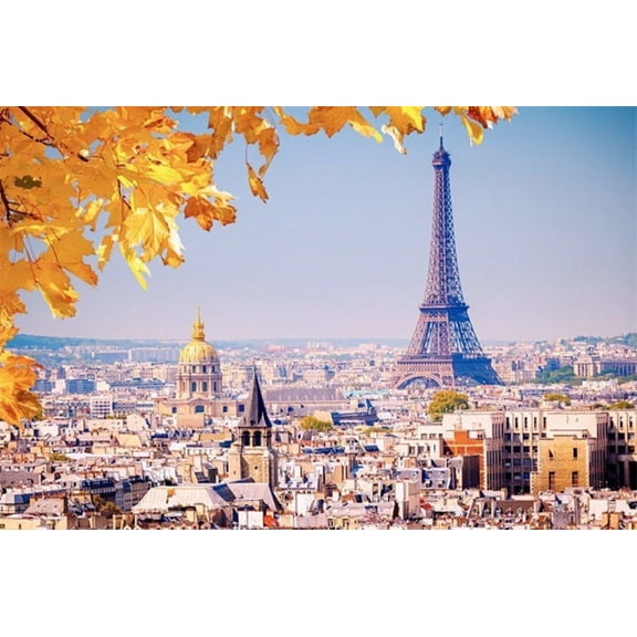 Jigsaw Puzzle for Adults, Eiffel Tower with Autumn Maple Leaves Paris Scene, 1000 Piece Wooden Puzzle, Framed Landscape Art for Elegant Home Wall Decoration