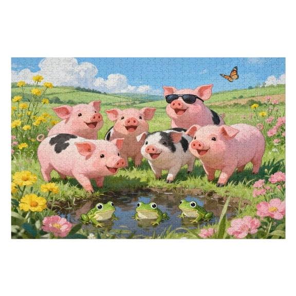 1000 Piece Frog Puzzle for Adults, Farm Piglets Jigsaw Puzzle, Large Piece Educational Puzzle for Adults, Fun Animal Puzzle Activity, 30x20 in