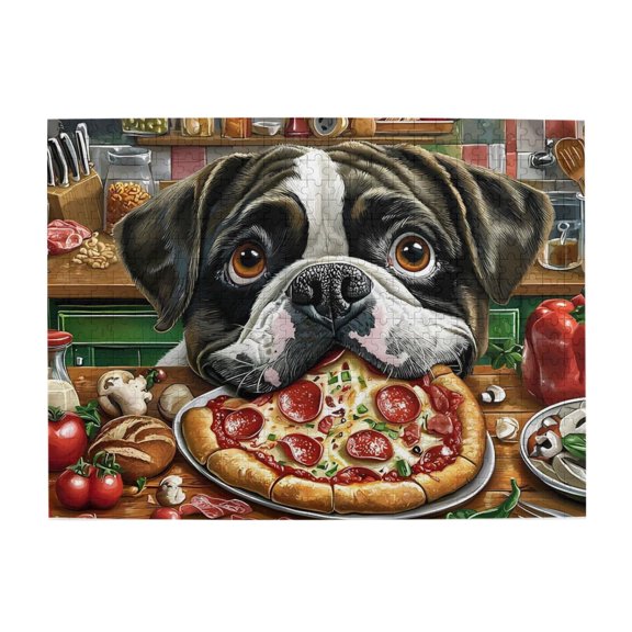 1000 Piece Funny Dog & Pizza Kitchen Wooden Jigsaw Puzzle For Adults – Humorous Culinary Art, Challenging, Relaxing Activity, Gift For Dog Lovers & Home Decor