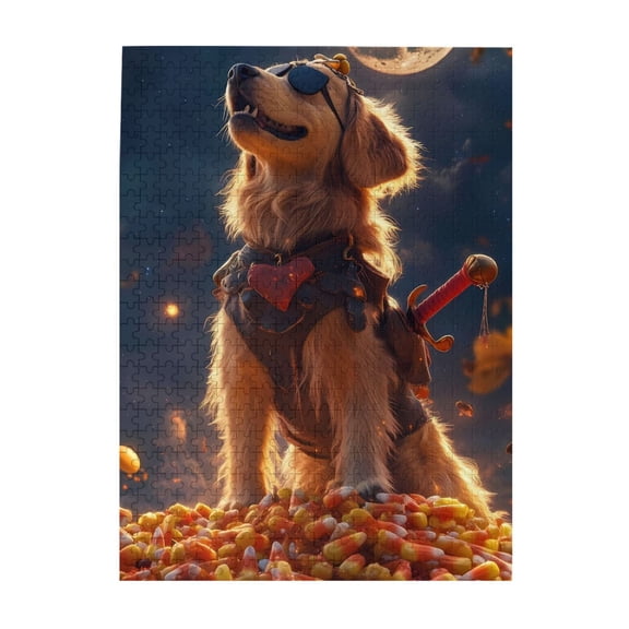1000 Piece Halloween Golden Retriever Jigsaw Puzzle For Adults – Adorable Adventure Dog On Candy Corn, Challenging Wooden Brain Game, Relaxing Home Decor Gift