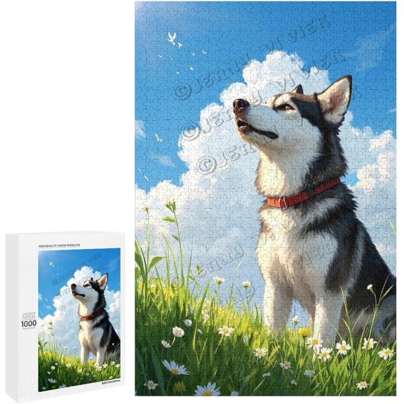 1000 Piece Husky Dog Puzzle for Adults, Finished Size 30" x 20", Perfect for Family Game Nigh, Wooden